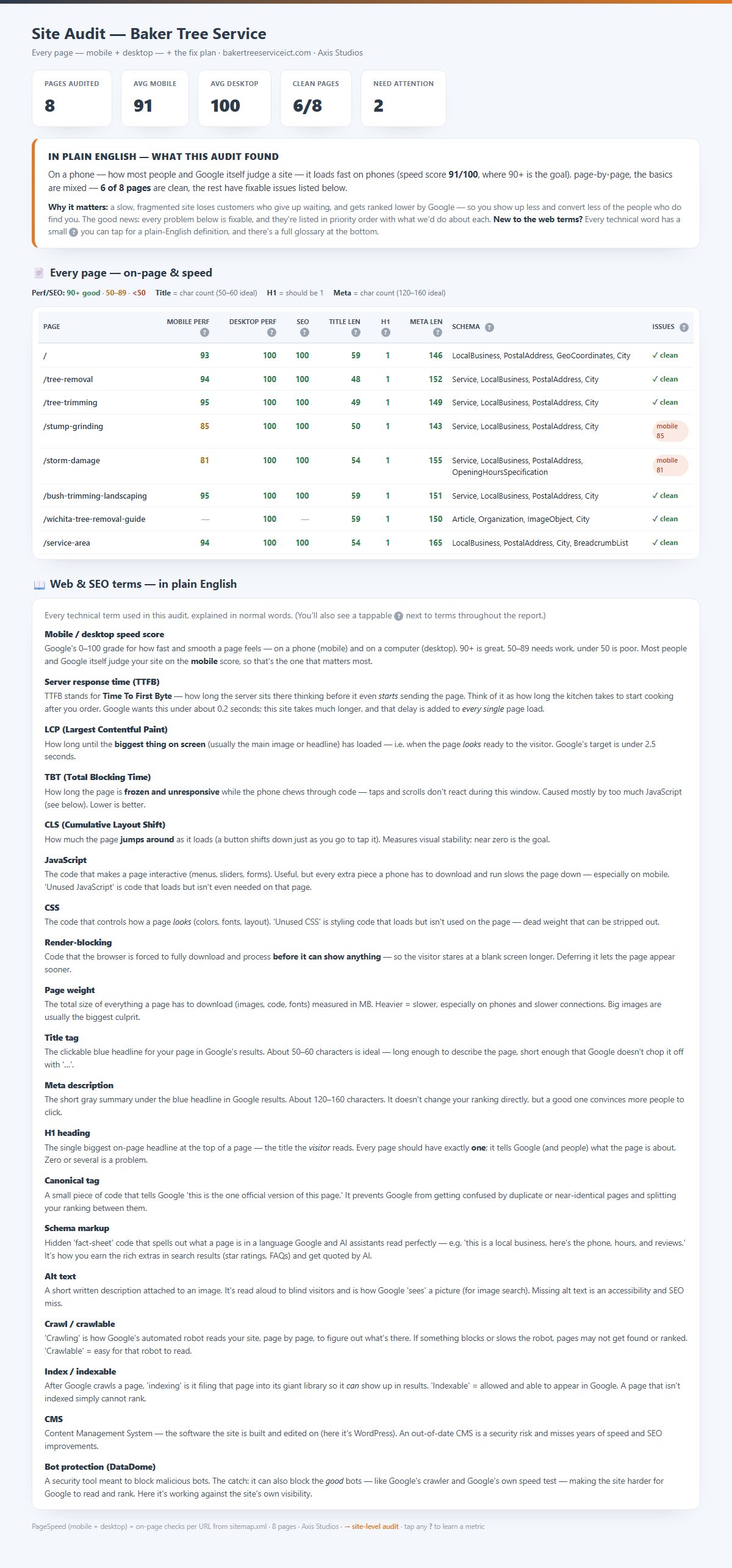 Baker Tree Service Site Audit delivered by Axis Digital Studios